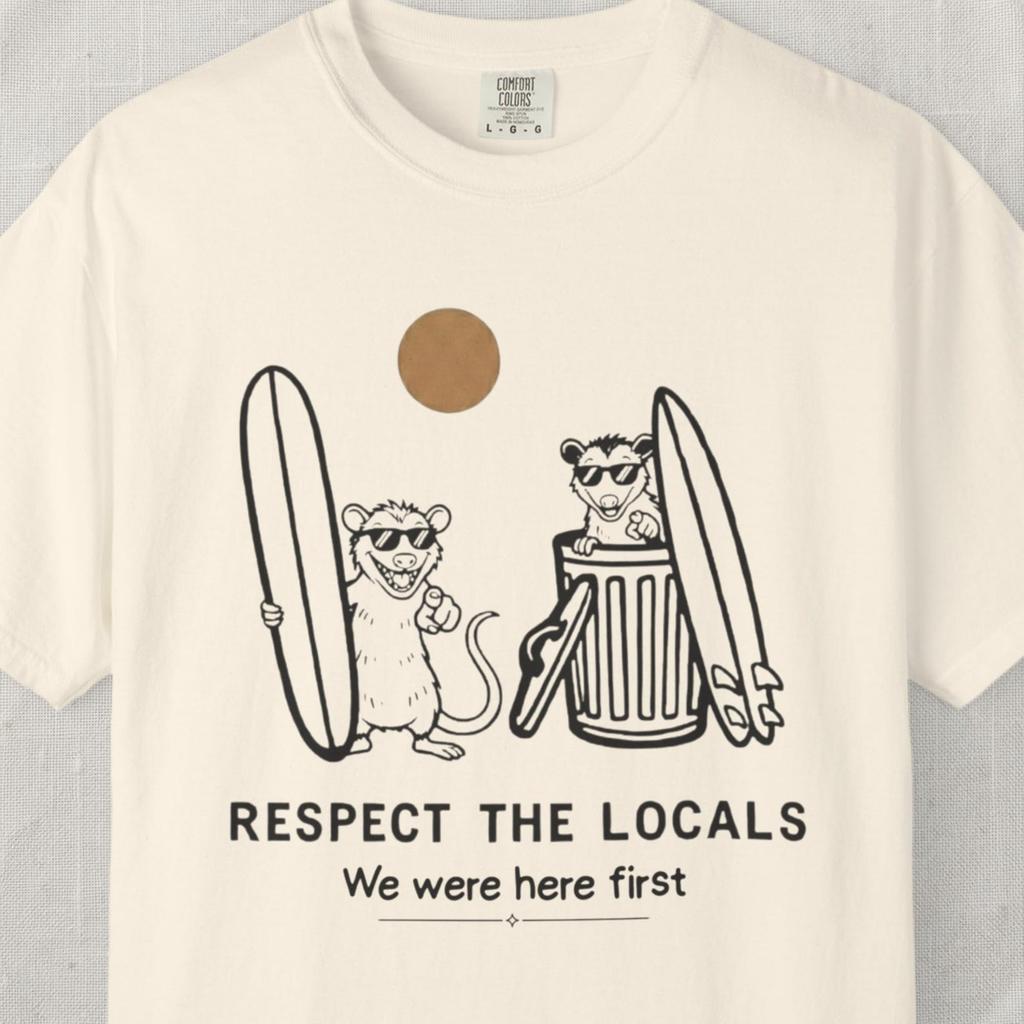 Respect The Locals Opossum Shirt, Funny Animal Comfort Colors Tee, Trash Panda Surf Graphic, Weirdcore Summer Shirt