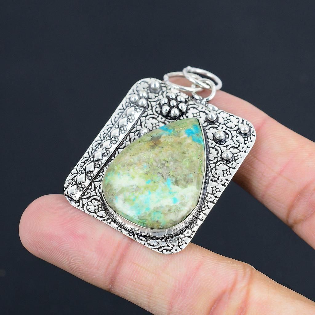 Chrysocolla Gemstone 925 Sterling Silver Elegant Birthday Ethnic Pendant Jewelry