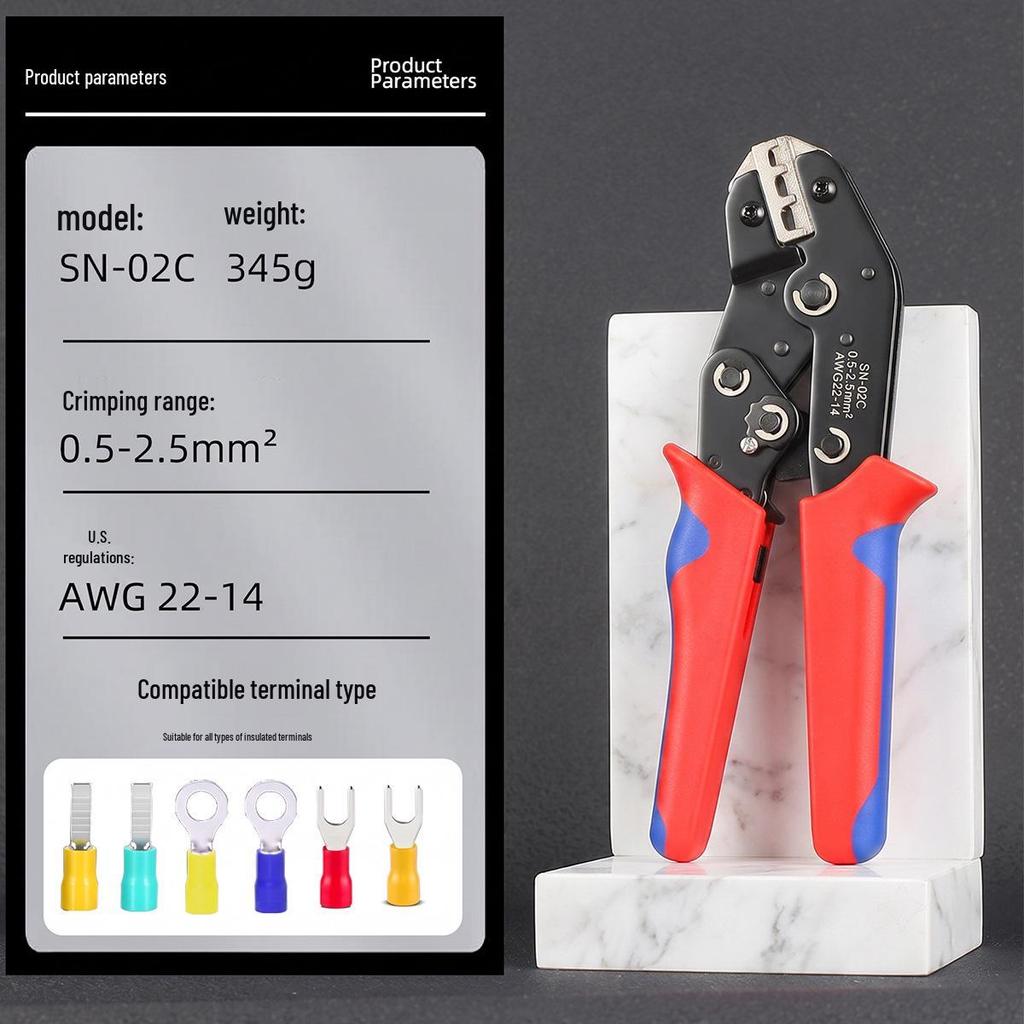 SN Series 7.5-inch Ratcheting Crimping Pliers Set - Multifunctional Cold Terminal Pliers and Mold Accessories.