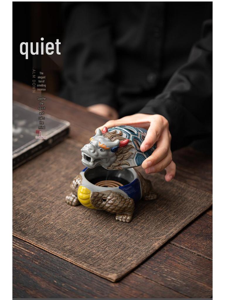Ancient Doucai Dragon Turtle Incense Burner - Hand-painted Ceramic with Cultural Design
