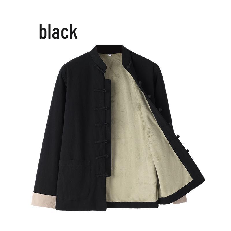 

Мужское утепленное теплое пальто в стиле тансю - Китайский стиль, бархат, воротник-стойка, пуговицы-лягушки XL