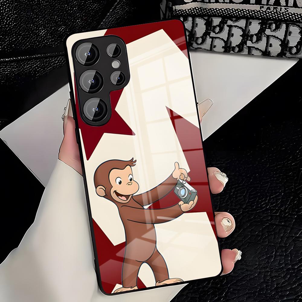Curious George Monkey Phone Case For Samsung A25 A13 A33 5G A54 A36 A35 A56 A52 A14 Shockproof Glass Cover