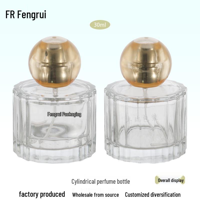 30ml Transparent Vertical Stripe Perfume Bottle with Fine Mist Spray and Ball Cap