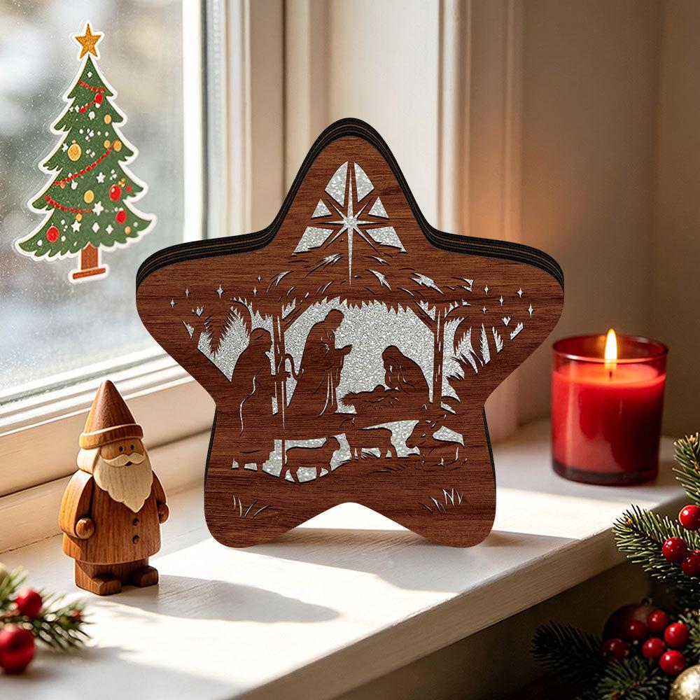 Christmas Festival LED Star Night Light: Glowing Wooden Ornament for Creative Desktop Decoration