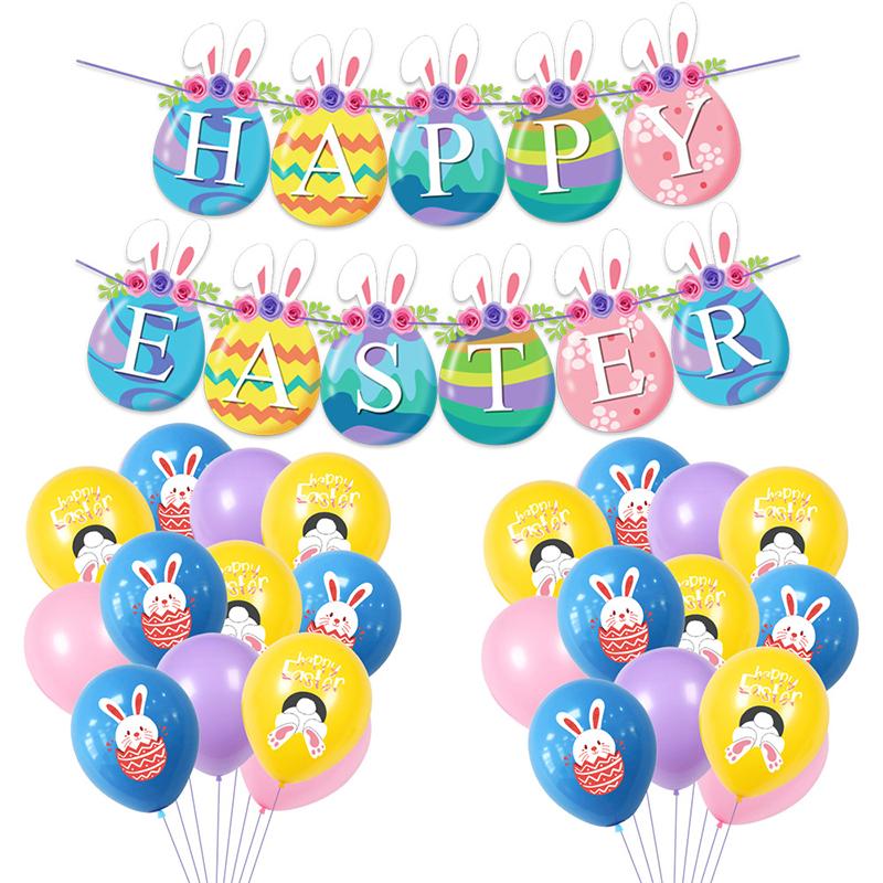 Easter Decorations Happy Easter Banner Bunny Rabbit Egg Colored Balloon Suit