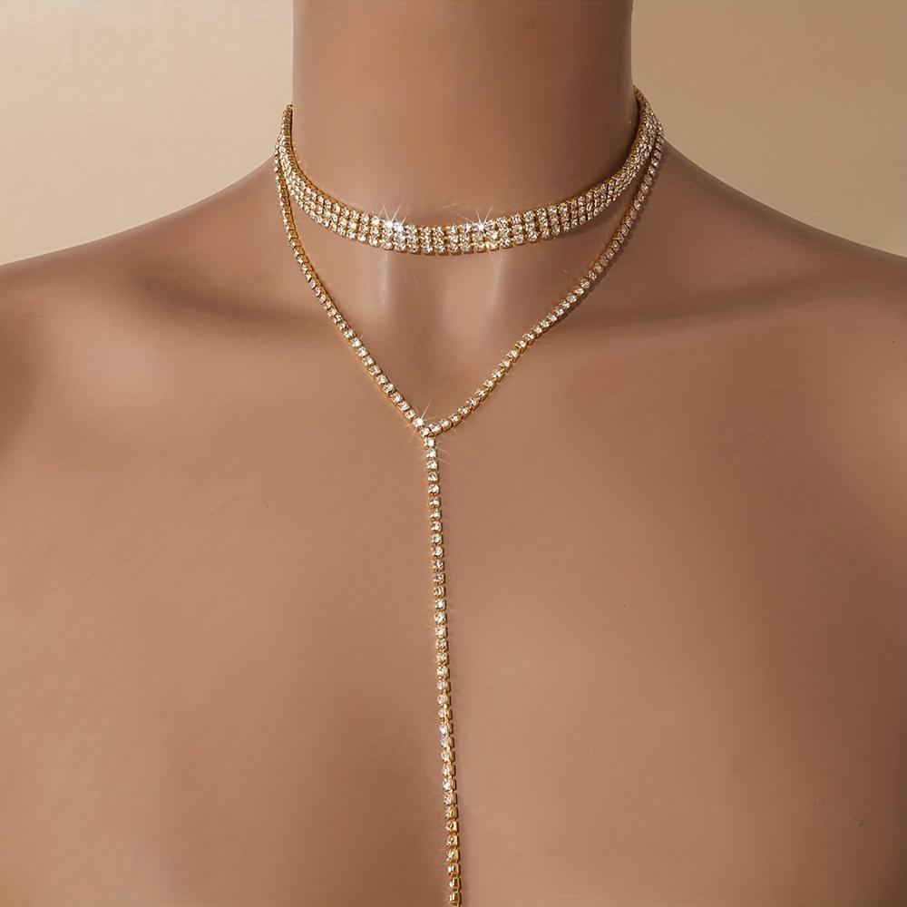 Elegant European & American Multi-layer Diamond Tassel Necklace
