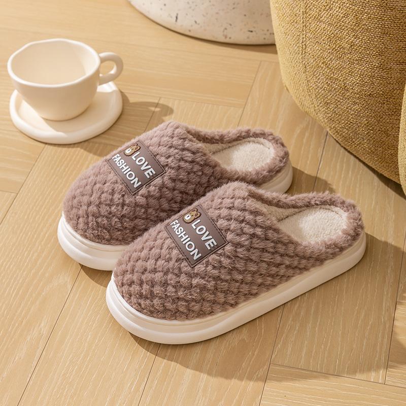 Home cotton slippers girls autumn and winter home indoor couple PVC thick-soled non-slip fluffy shoes warm cotton shoes men