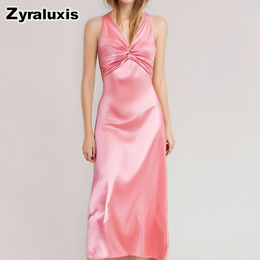 Spring New Arrivals Women s Wear Elegant Sexy Solid Color V-Neck Ruffled Slim Fit Dress S розовый