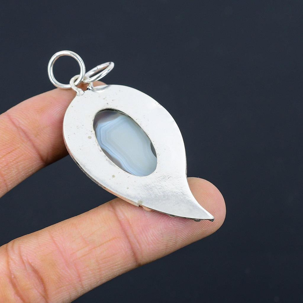 Mothers Day Deal 925 Silver Oval Natural Botswana Agate Artisan Birthday Pendant