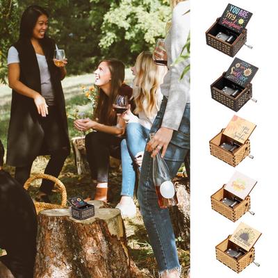 Suitable Gifts Wooden You Are My Sunshine Music Box Hand-Cranked Musical Boxes Black Engraved