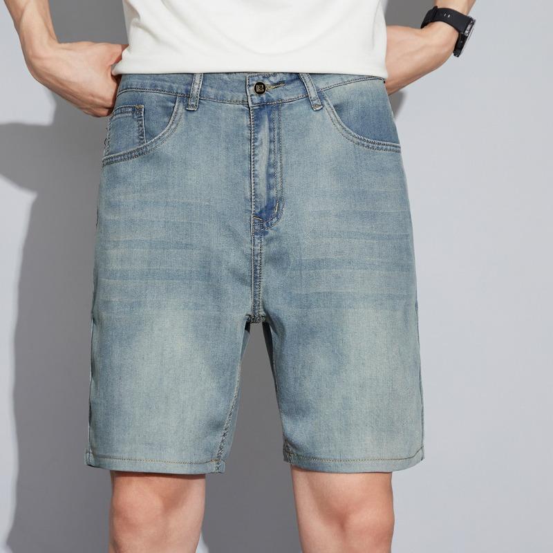 Summer Tencel Soft Denim Shorts Men's Summer Thin Casual Elastic Pants Loose Straight Quad Pants Men's