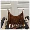 Women's Vintage Suede Tassel Crossbody Bag - Retro Frosted Shoulder Accessory for Autumn/Winter