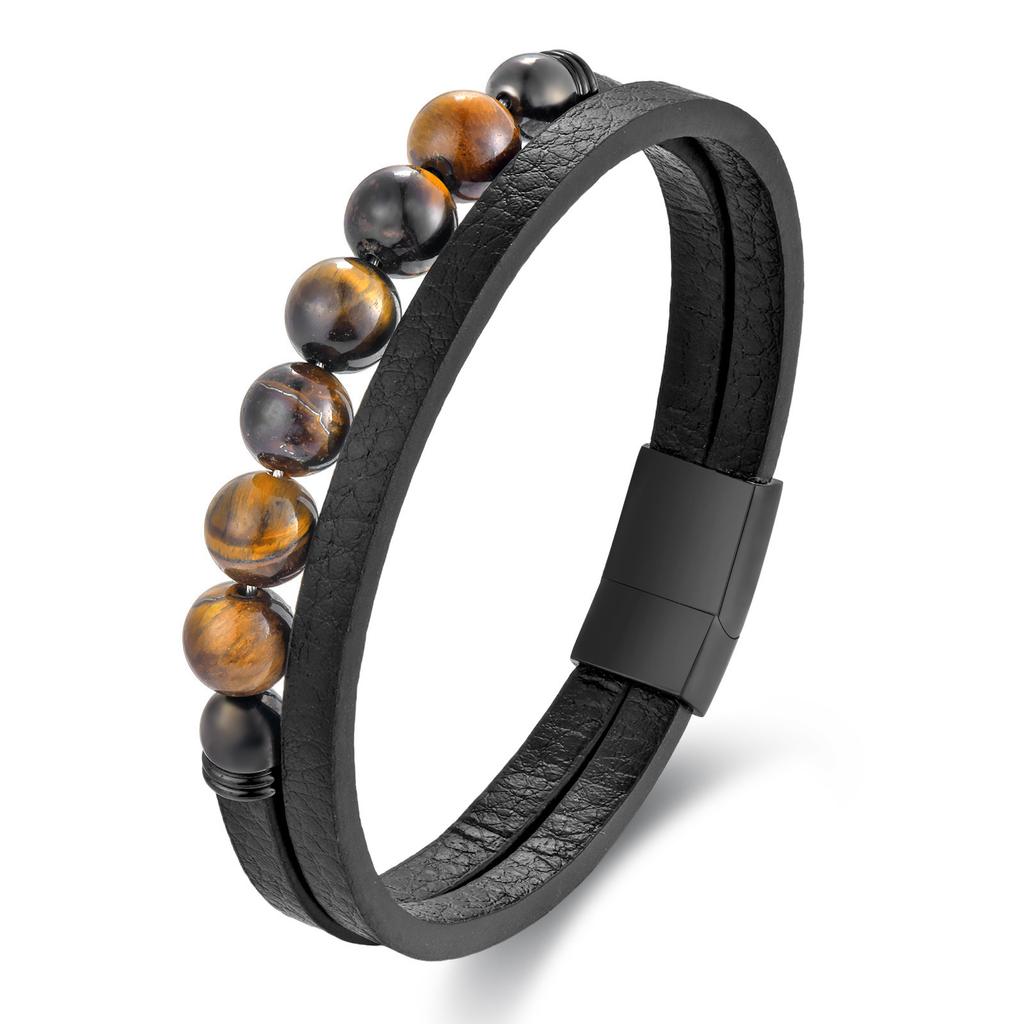 Trendy Multilayer Leather Bracelets Men Charm Jewelry Natural Stone Beaded Bracelets For Male Women Valentine Day Gifts