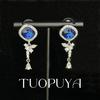 Elegant Sapphire & Diamond Square Butterfly Water Drop Dangle Earrings