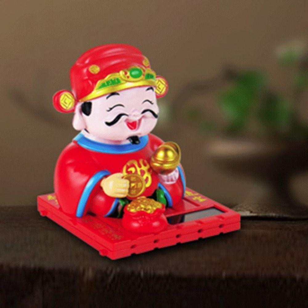 Handcrafts Desktop Wealth Coming Statue Decorative Solar Shaking Head Toys  Desktop Mascot