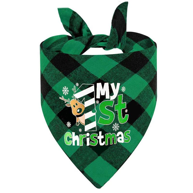 Christmas pet triangle towel plaid dog cat saliva towel print pet scarf