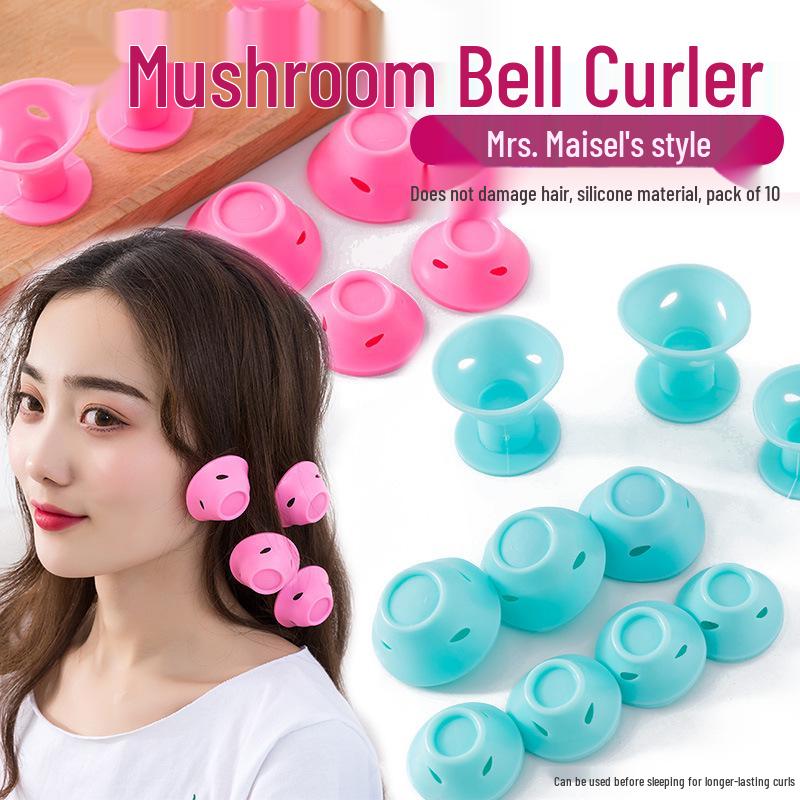 Silicone Mushroom Hair Curlers with Bell Protector, Lazy Sleep Style by Maysure