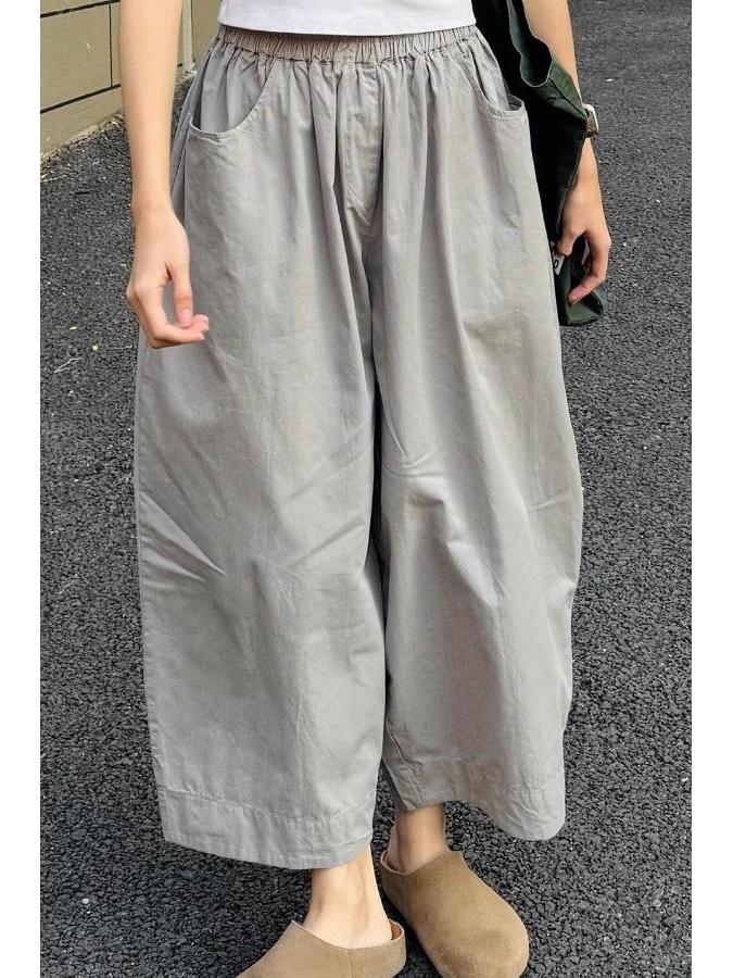 Women's Gray Quick-Dry Wide-Leg Japanese-Style Casual Cropped Pants