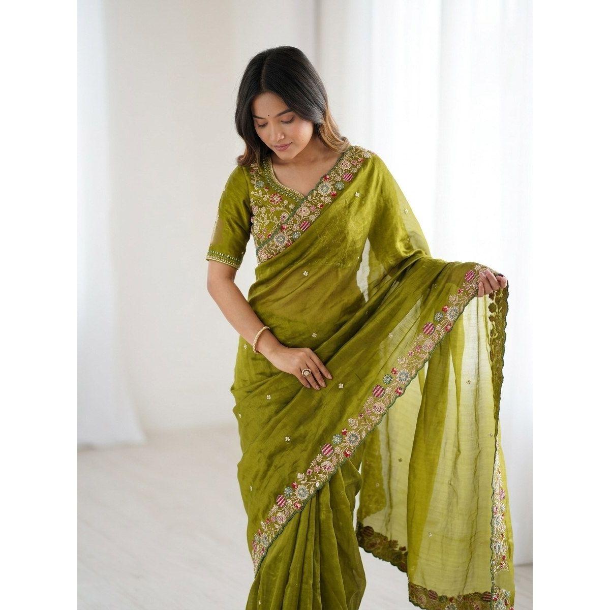 Luxury Wedding Glam Satin Silk Saree