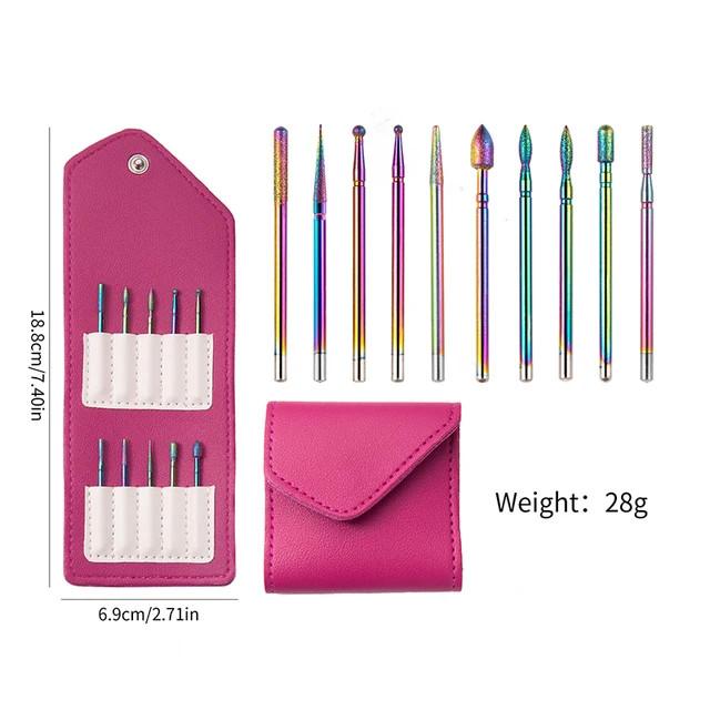 

10 шт. алмазные сверла для ногтей с сумкой из искусственной кожи 2,35 мм фреза для электрической маникюрной дрели аксессуары для быстрого удаления акрилового геля