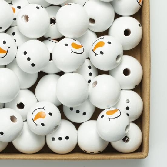 Snowman Bead Garland Exquisite Adorable Wood Rustic White Christmas Snowman Bead for Home Decor