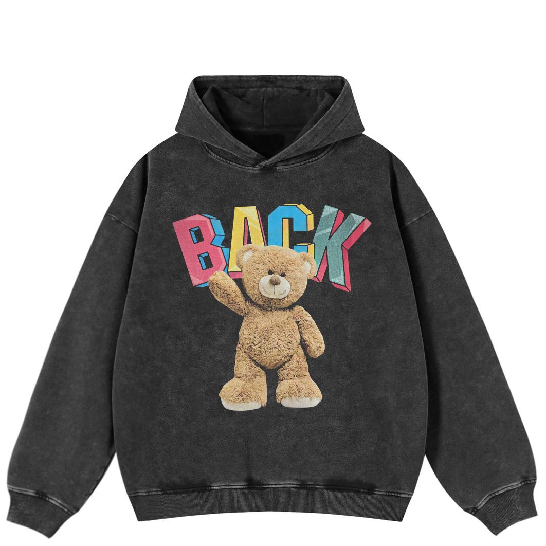 

Уличная одежда Графика медведя Боковые карманы Пуловер Унисекс Оверсайз Выстиранная черная толстовка XL чёрный