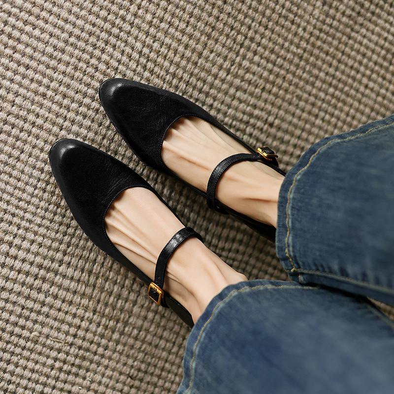 Krazing Pot Sheep Skin Summer Spring Autumn Winter Med Heels Women Round Toe Mary Janes Shallow Pumps