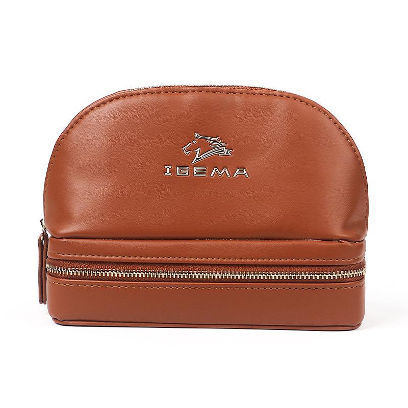 

Trendy Portable Doublelayer Semicircular Large Capacity Makeup Case Bag Wash коричневий