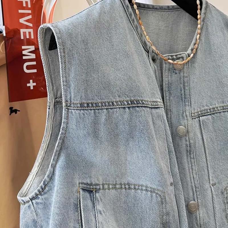 Vest for Women Cotton Autumn Winter Tops Sleeveless Outerwear Vest Oversize Casual Denim Vest
