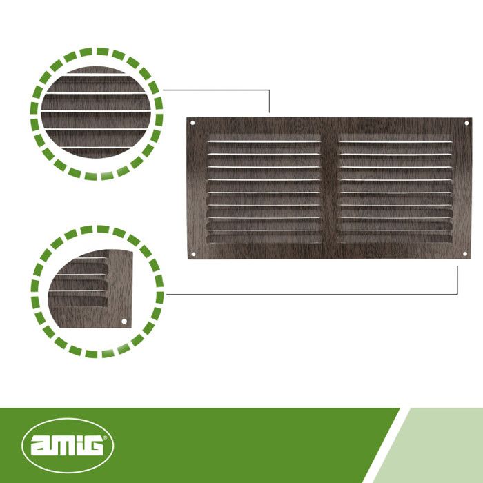 AMIG | Grille d'aération 3 | 150 x 300 mm | Aluminium | Wengé