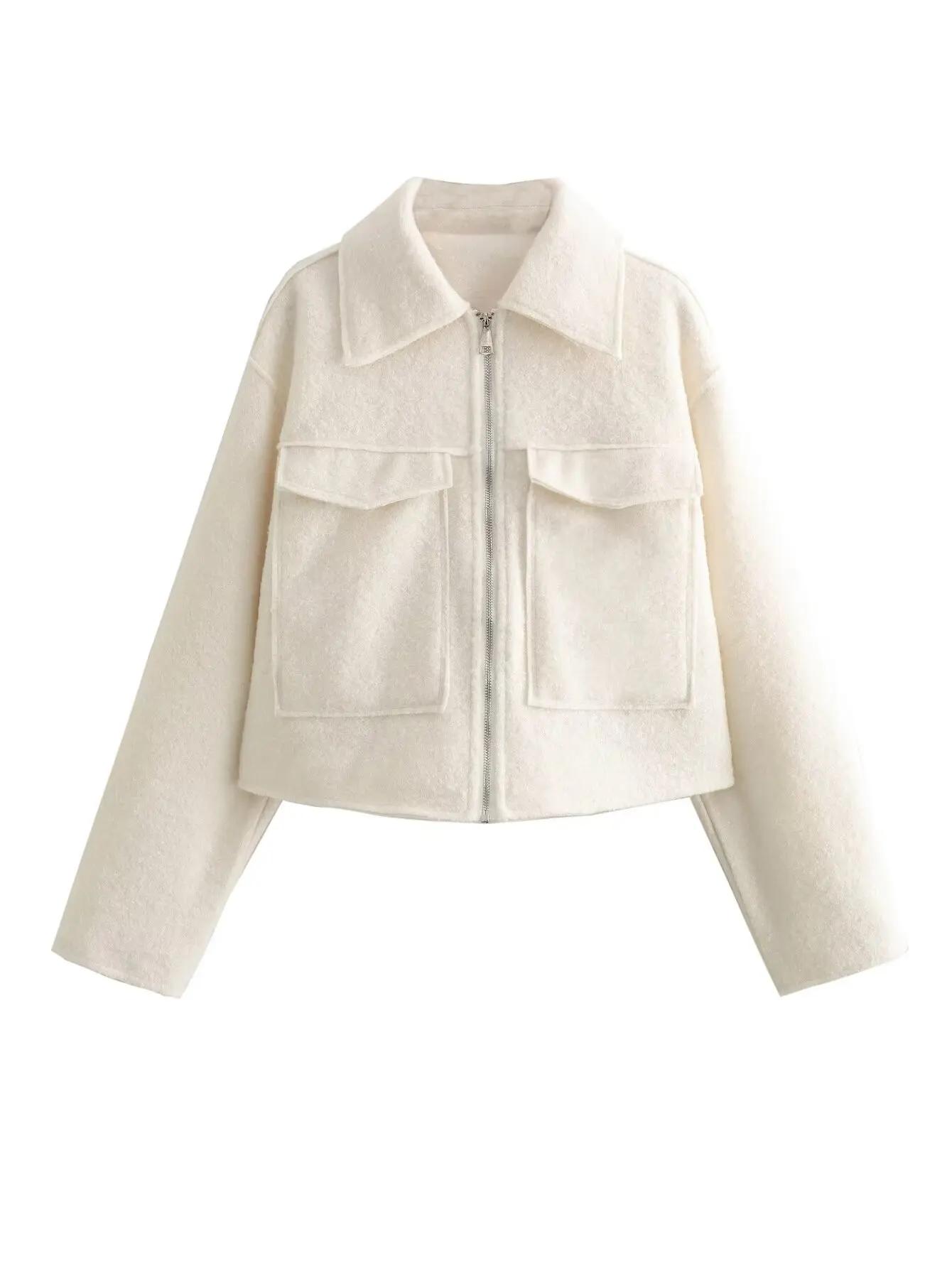 

Новинка осені Жіноча модна та повсякденна універсальна куртка з коміром-поло з довгим рукавом і блискавкою L білий