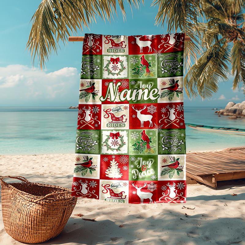 Custom Name Ultra-Soft Beach Towel with Christmas Theme,Ideal for Pool - Camping, Diving - Perfect Travel Essential, Vibrant Beach Towel.