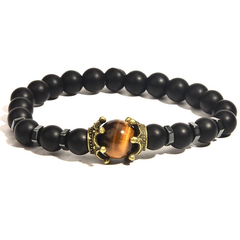 Men's Frosted Tiger Eye Stone Crown Bracelet – Fashionable European & American Beaded Jewelry