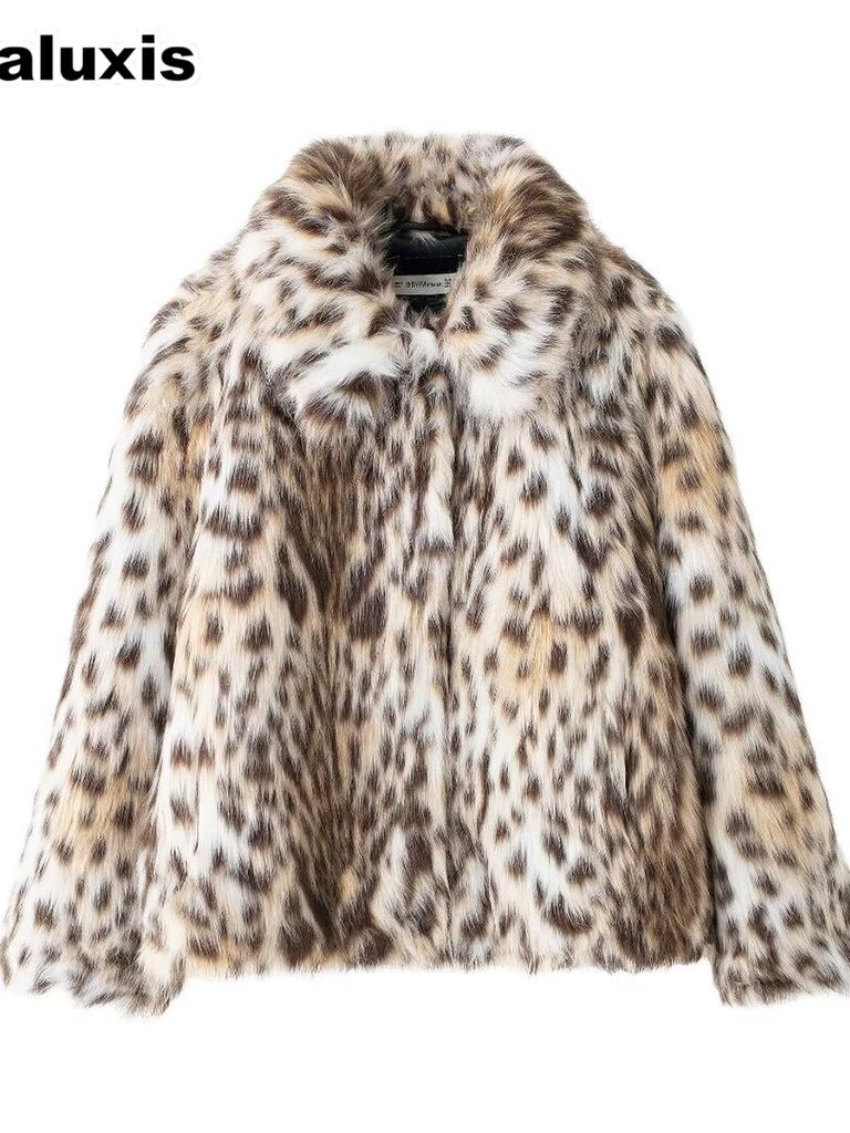 Women's Leopard Print Faux Fur Jacket - Short Length, Stand-Collar, Trendy & Unique