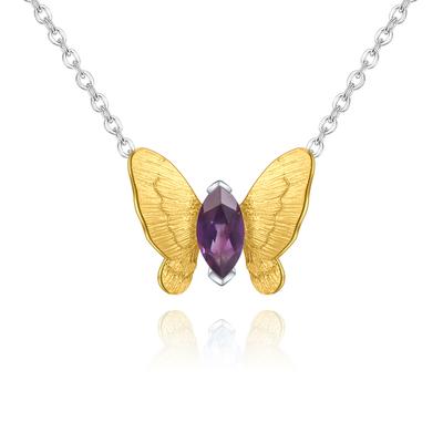 Original Designer Natural Gemstone Pendant Butterfly Shape Simple Design 925 Silver Natural Amethyst Necklace Pendant