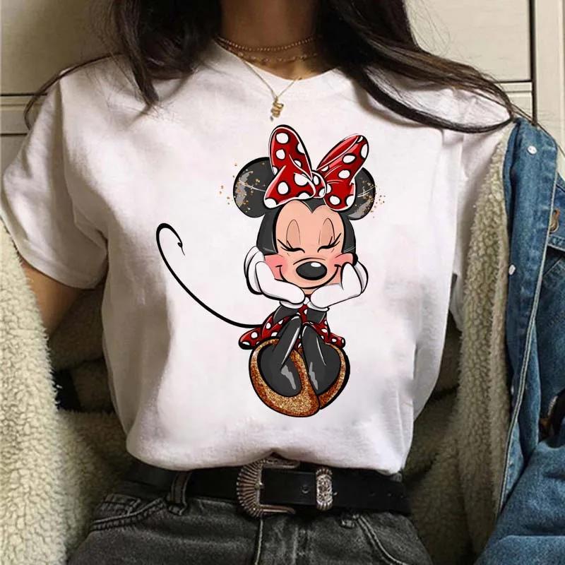 

New Minnie Mouse T Shirt Kawaiii Funny Women Fashion FeUnisex Black Tshirts Streetwear Short Sleeve Top Y2K Tee Clothes 4XL