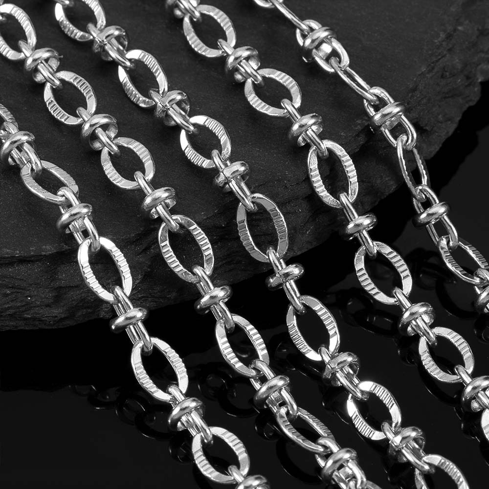 2M Stainless Steel Embossed Radial Grain Link Chain Metal Beads Steel Color Chains Jewelry Making DIY Bracelet Necklace Material