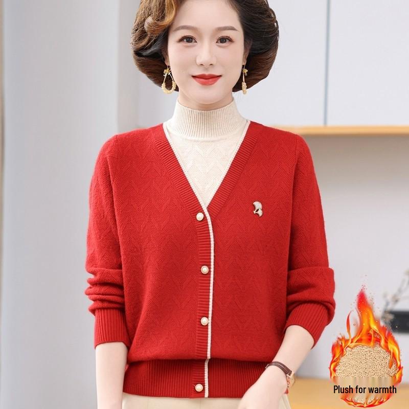Autumn Stylish Knit Sweater for Middle-aged Moms - Two-Piece Design for 40-50s Women