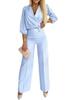 2025 Women's Solid Color V-neck Two-Button 2-Piece Pants Set