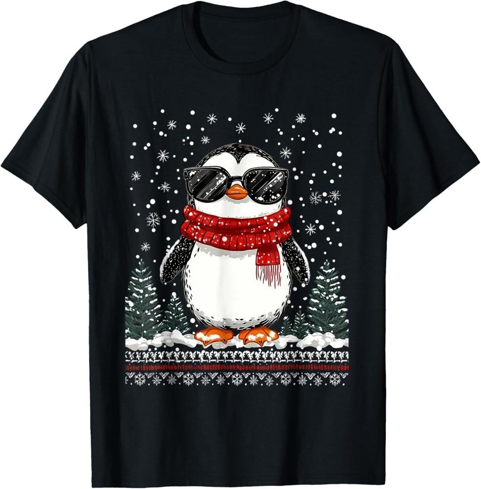 Funny Christmas Penguin With Sunglasses Ugly Christmas T-Shirt Unisex T-Shirt S