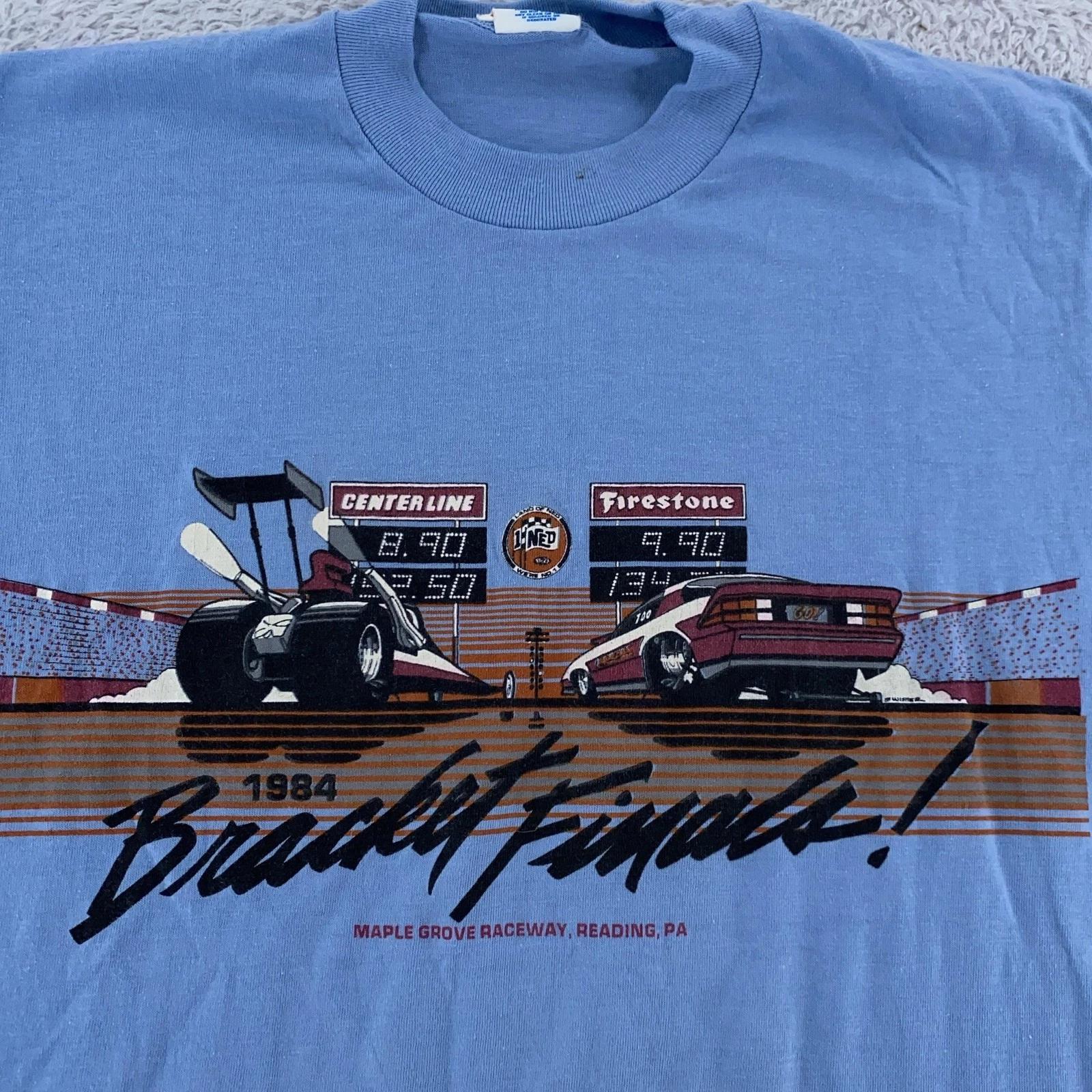 

Vtg 1984 Bracket Finals Shirt Mens Medium Maple Grove Raceway Drag Racing 80s 2XL