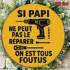 Retro French Grandpa Repair Sign Round Metal Plaque Rustic Boho Garage Wall Art 20cm
