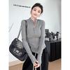 Hong Kong Style Double Zipper Stand-Up Collar Short Jacket: Women's Slim Fit Sweet & Spicy Long Sleeve Base Shirt
