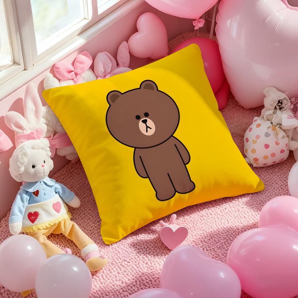 LINE FRIENDS brown bear and cony Cushion Cover Pattern Printed Pillowcase for Living Room Sofa Cushion Cover & Bedroom Decor