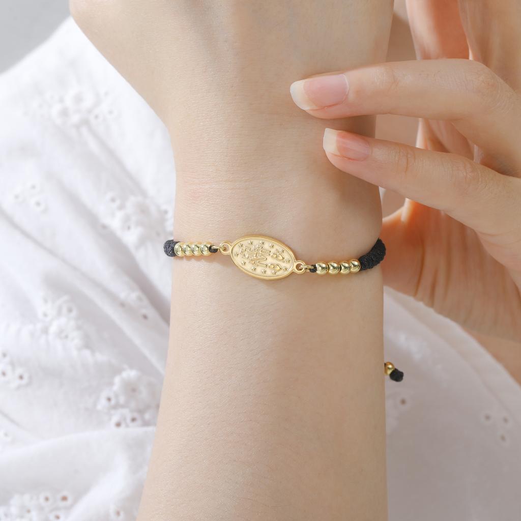 Lucktune Virgin Mary Pendant Bracelet Stainless Steel Cross Women's Red Bracelet Rouge Gold Color Jewelry Religious Amulet Gifts