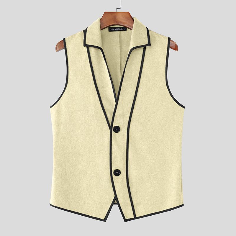 

INCERUN Мужской повседневный тонкий жилет без рукавов с лацканами и декоративной строчкой 5XL абрикосовый