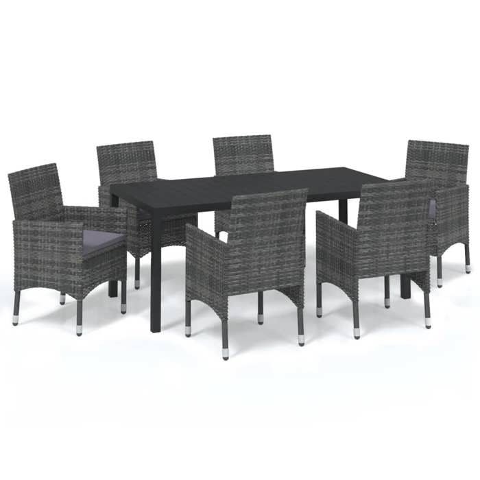 Exclusive House - Garden Dining Set Cushions 7pcs Woven Resin Grey