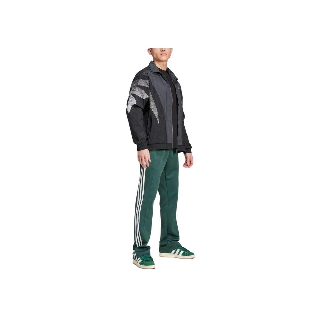 adidas Originals Retro Sports Logo Print Stand Collar Spliced Long Sleeve Work Jacket Men Jacket Black White IZ4857