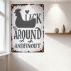 Vintage Metal Tin Sign Rustic Chicken Rooster Heart Above Head 'JACK AROUND AND FINOUT' Distressed Rusty Edges Wall Decor for Ho