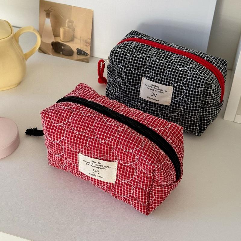 Neue Niedliche Kosmetiktasche für Damen Tragbar Reise Klein Kosmetiktaschen Mode Kariert Reißverschluss Kulturtasche Waschbeutel Aufbewahrungstaschen
